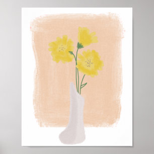Gele bloemen in vaas handgetekende kunst B Poster