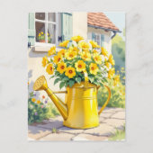 Gele Bloemen in Watering Can Briefkaart (Voorkant)