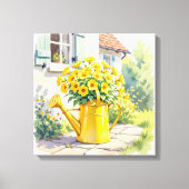  Gele Bloemen in Watering Can Canvas Afdruk (Voorkant)