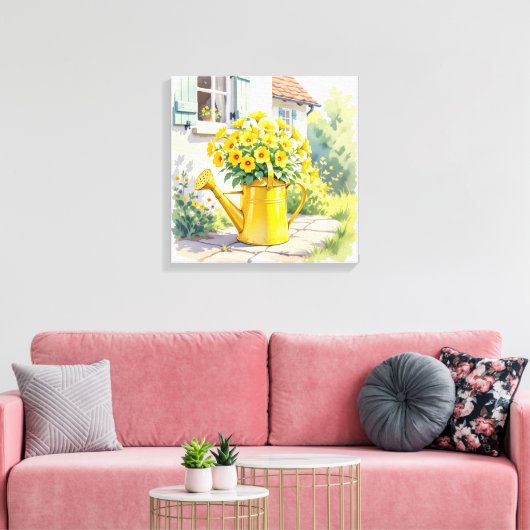  Gele Bloemen in Watering Can Canvas Afdruk (Insitu (Woonkamer))