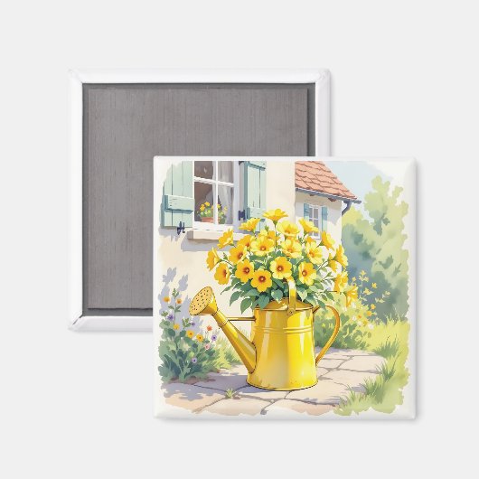 Gele Bloemen in Watering Can Magneet (Voorkant / Achterkant)