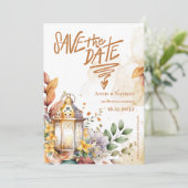 Gele Bloemen Lantaarn Fall Wedding Save the Date (Staand voorkant)