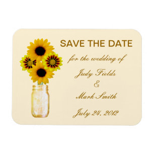 Gele bloemen Mason Jar sparen de Datum Magnet Magneet