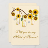 Gele bloemen Mason Jars Maid of Honor Kaart (Voorkant / Achterkant)