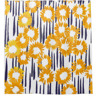 Gele bloemen: met de hand beschilderd  douchegordijn