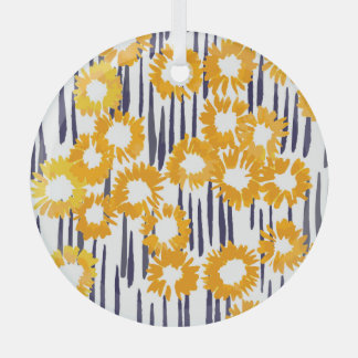 Gele bloemen: met de hand beschilderd  glas ornament