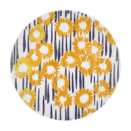 Gele bloemen: met de hand beschilderd  snijplank (Voorkant)