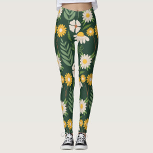 Gele bloemen met groene bladeren leggings