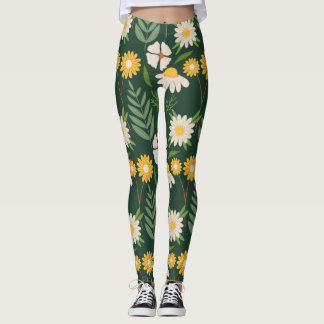 Gele bloemen met groene bladeren leggings