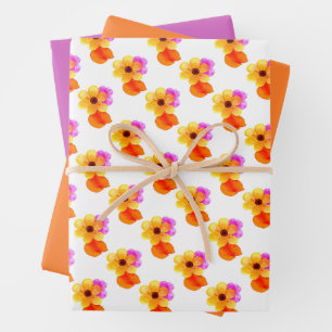 Gele bloemen met Oranje en Paarse bladeren Inpakpapier Vel