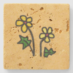 Gele bloemen met zoete tekening stenen onderzetter
