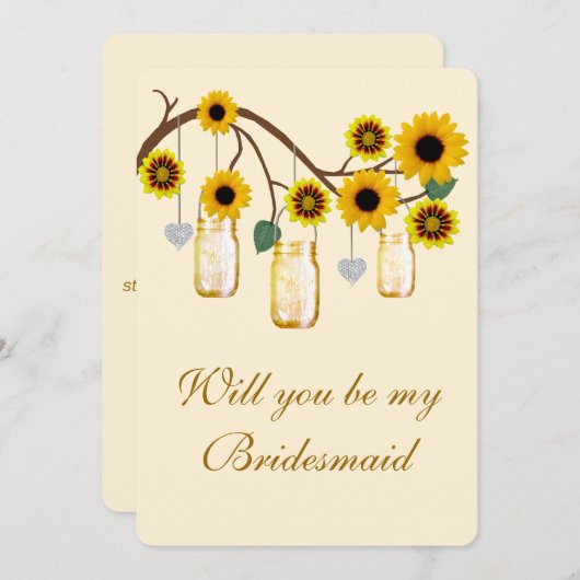 Gele Bloemen Metselaars Potten Bruidsmeisje Kaart (Voorkant / Achterkant)