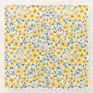 Gele bloemen: moderne bloemen naadloos. glazen onderzetter