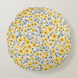 Gele bloemen: moderne bloemen naadloos. rond kussen