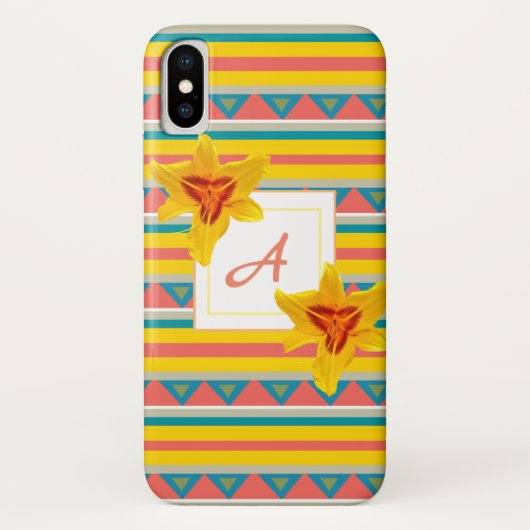 Gele Bloemen monogram iPhone Case (Achterkant)