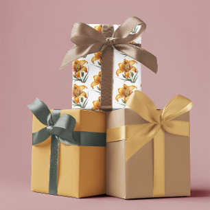 Gele bloemen, mosterd en hazelnoot Moederdag Inpakpapier Vel