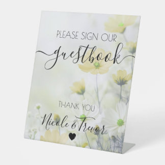 Gele Bloemen Ondertekenen Ons Gastboek Huwelijksbo Reclamebord Met Voetstuk