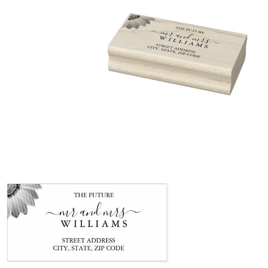 Gele Bloemen op Abstracte Groene Bruiloft Rubberstempel (Gestempeld)