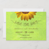 Gele Bloemen op Abstracte Groene Bruiloft Save The Date (Voorkant)