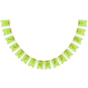Gele Bloemen op Abstracte Groene Bruiloft Vlaggetjes