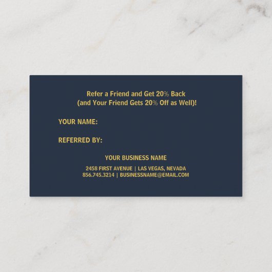 Gele bloemen op marineblauwe achtergrond Monogram Aanbevelingskaartje (Achterkant)