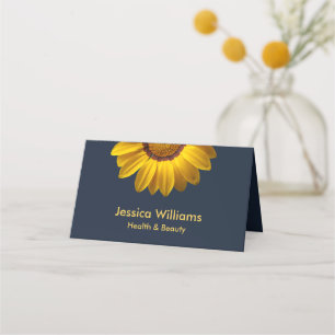 Gele bloemen op marineblauwe achtergrond Monogram Klantenkaartje