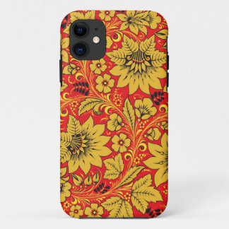 Gele bloemen op rood khokhloma iphone 5/5S hoesje