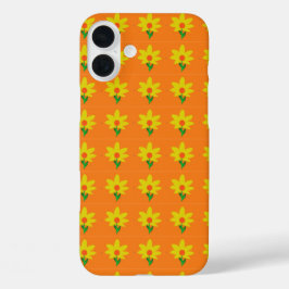 Gele bloemen op Sinaasappel iPhone 16 Plus Hoesje