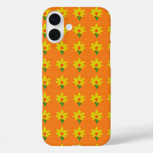 Gele bloemen op Sinaasappel iPhone 16 Plus Hoesje