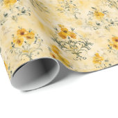 Gele bloemen op versleten geel cadeaupapier (Rol Hoek)