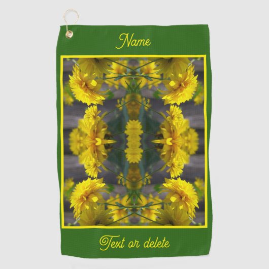 Gele bloemen op zonneschijns-Abstract gepersonalis Golfhanddoek (Voorkant)