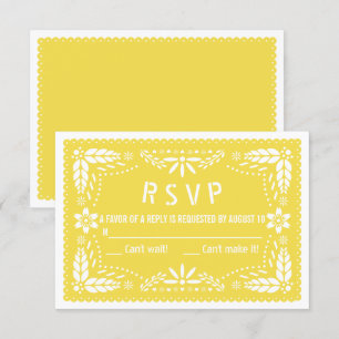 Gele bloemen papel picado folk art baby shower RSVP kaartje