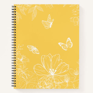 Gele bloemen patroon, bloemen, minimalistisch notitieboek