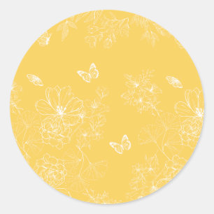 Gele bloemen patroon, bloemen, minimalistisch ronde sticker