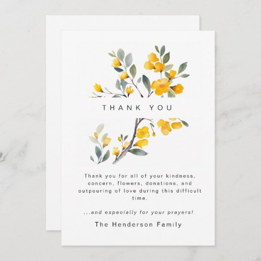 Gele Bloemen Rouw Begrafenis Dank u Bedankkaart (Voorkant / Achterkant)