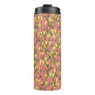 Gele Bloemen Roze Achtergrond Thermosbeker