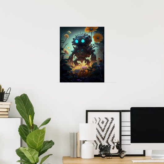 Gele Bloemen Sci-fi Robot Poster (Thuiskantoor)