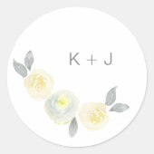 Gele Bloemen Seals aanpassen met initialen Ronde Sticker (Voorkant)