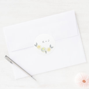 Gele Bloemen Seals aanpassen met initialen Ronde Sticker