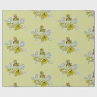 Gele bloemen teddyberen bloem narcis baby cadeaupapier