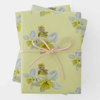 Gele bloemen teddyberen bloem narcis baby inpakpapier vel