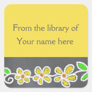 Gele bloemen uit de bibliotheek van de boekenplaat vierkante sticker