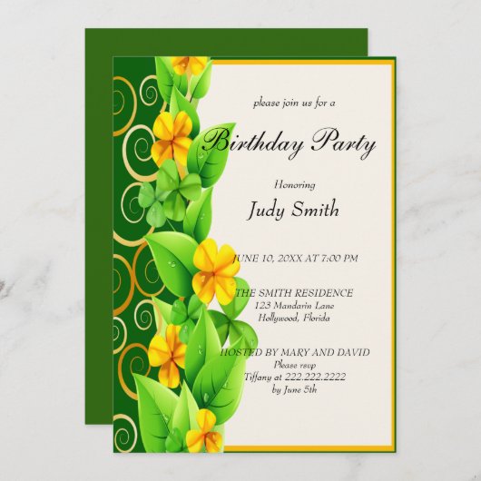 Gele Bloemen Verjaardagsuitnodiging Kaart (Voorkant / Achterkant)