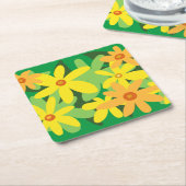 Gele bloemen vierkante kartonnen onderzetter (Schuin)