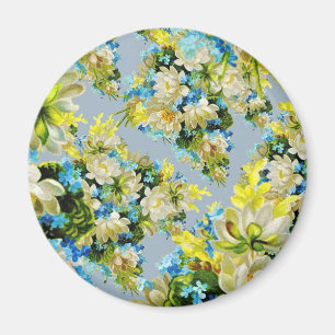 Gele bloemen vintage bloempatroon magneet