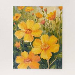 Gele Bloemen Waterverf Bloemveld Schilderij Legpuzzel