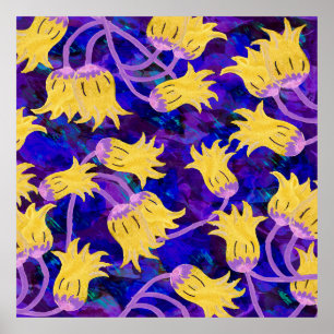 Gele bloemen waterverf naadloos patroon poster