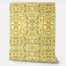 Gele Bloemenbehang - Botanisch Patroon