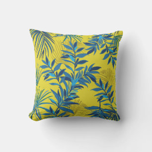 Gele bloemenkussen met levendig blauw en groen kussen