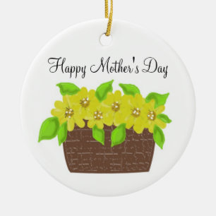 Gele bloemenmand - Gelukkige Moederdag Keramisch Ornament